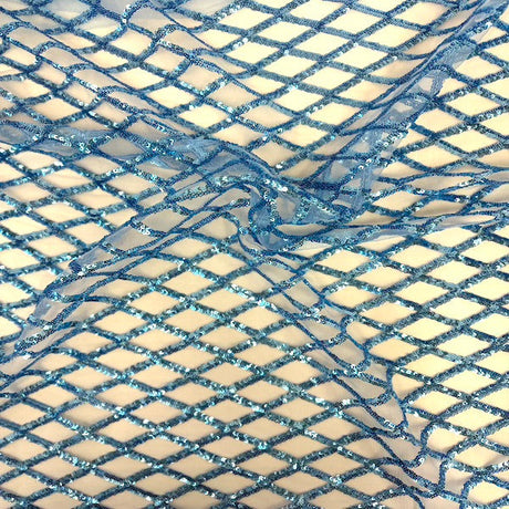 Diamond Pattern Sequins Stretch Mesh Fabric - Polyester Spandex Mesh, Diamond Pattern, 60" Mesh Width, 54" Sequins Width (1 Yard)