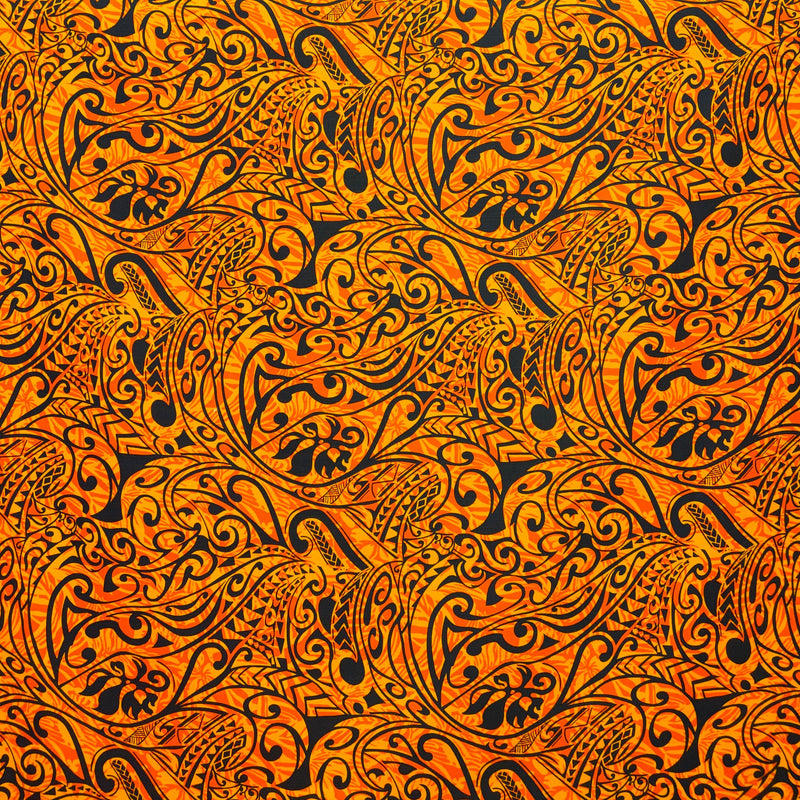 Polynesian Tribal Stems & Leaves Cotton Light Barkcloth Fabric - All Over Design, 36" X 45", 1 Yard