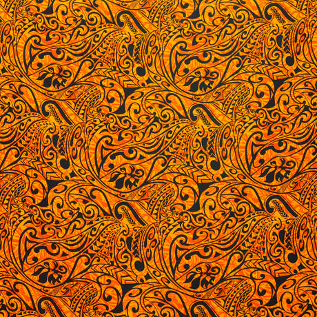 Polynesian Tribal Stems & Leaves Cotton Light Barkcloth Fabric - All Over Design, 36" X 45", 1 Yard