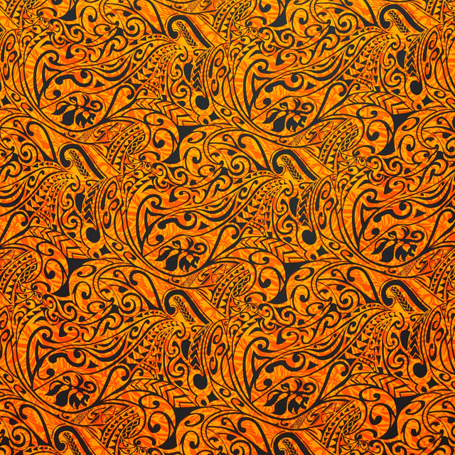 Polynesian Tribal Stems & Leaves Cotton Light Barkcloth Fabric - All Over Design, Mustard/Brown, 36" X 45" (1 Yard)