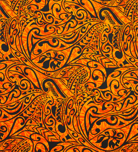 Polynesian Tribal Stems & Leaves Cotton Light Barkcloth Fabric - All Over Design, 36" X 45", 1 Yard