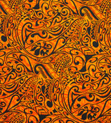 Polynesian Tribal Stems & Leaves Cotton Light Barkcloth Fabric - All Over Design, Mustard/Brown, 36" X 45" (1 Yard)