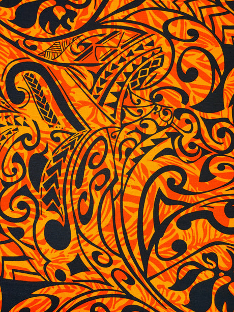 Cotton Barkcloth Polynesian Tribal Stems & Leaves Fabric