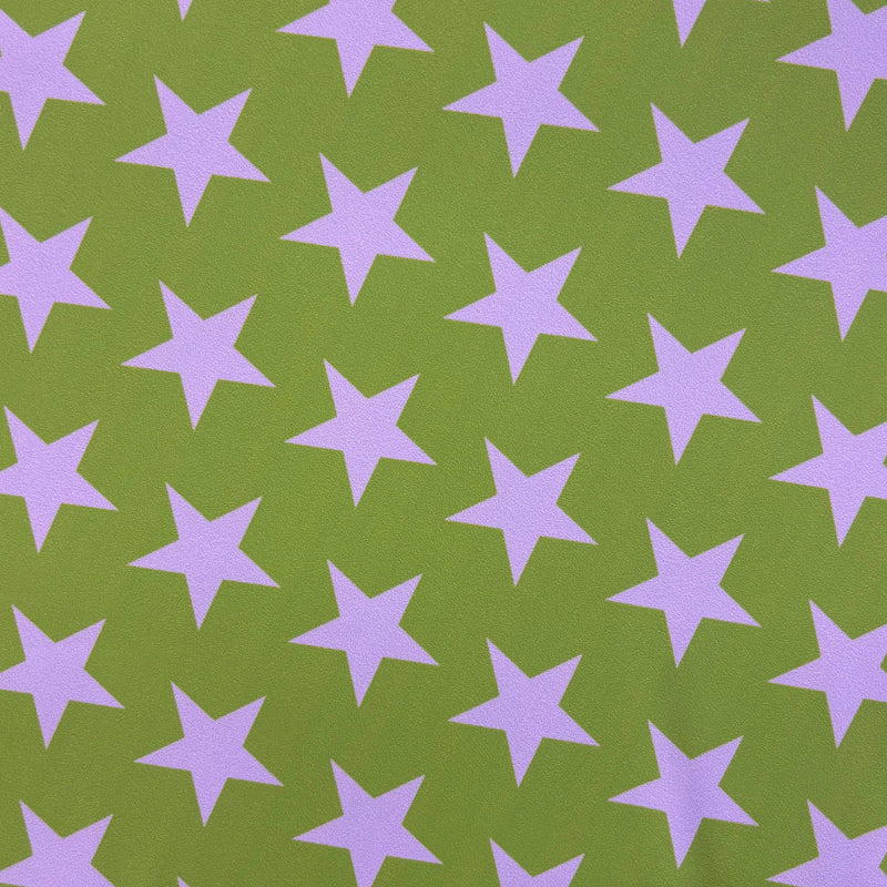 Green And Pink Star Printed Polyester Spandex Fabric - Green And Pink Star Print, 58"/60" Width (1 Yard)
