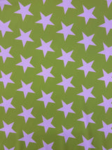 Green And Pink Star Printed Polyester Spandex Fabric - Green And Pink Star Print, 58"/60" Width (1 Yard)