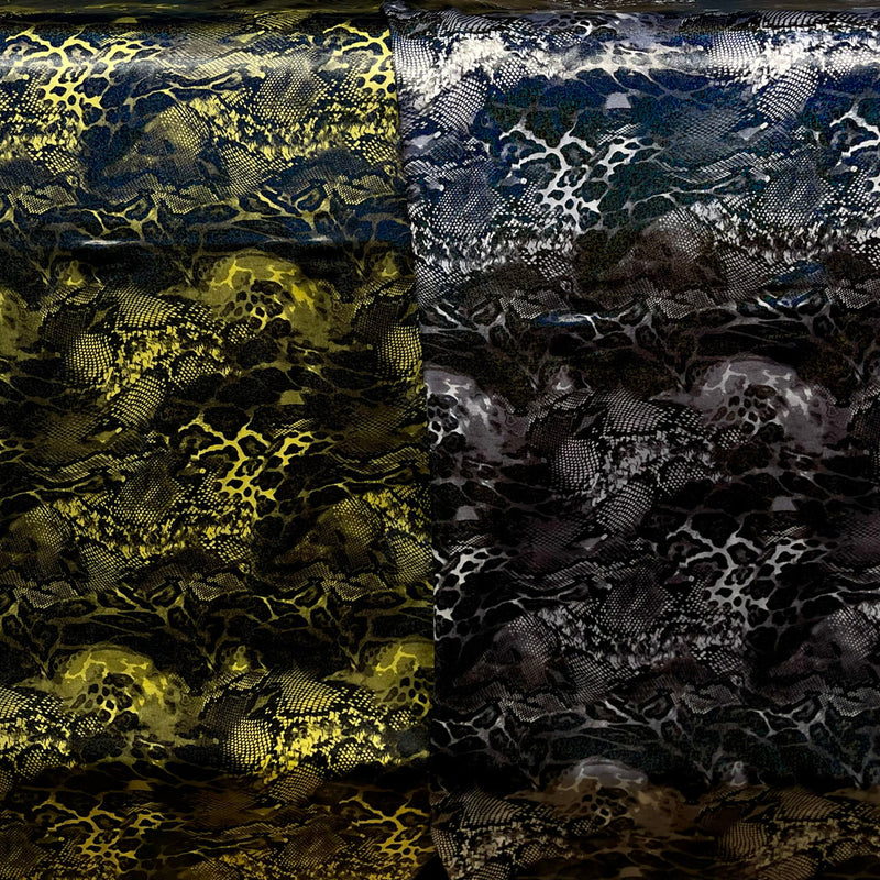 New Holographic Snakeskin Design Foil Nylon Spandex Fabric - Yellow, White, 58 To 60 Inches Wide