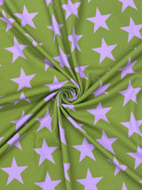 Green And Pink Star Printed Polyester Spandex Fabric - Green And Pink Star Print, 58"/60" Width (1 Yard)