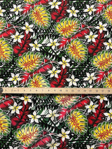 Tiare Split Leaf Monstera Poly-Cotton Fabric - Tropical Monstera And Tiare Print, 36" X 45" (1 Yard)