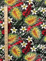 Tiare Split Leaf Monstera Poly-Cotton Fabric - Tropical Monstera And Tiare Print, 36" X 45" (1 Yard)