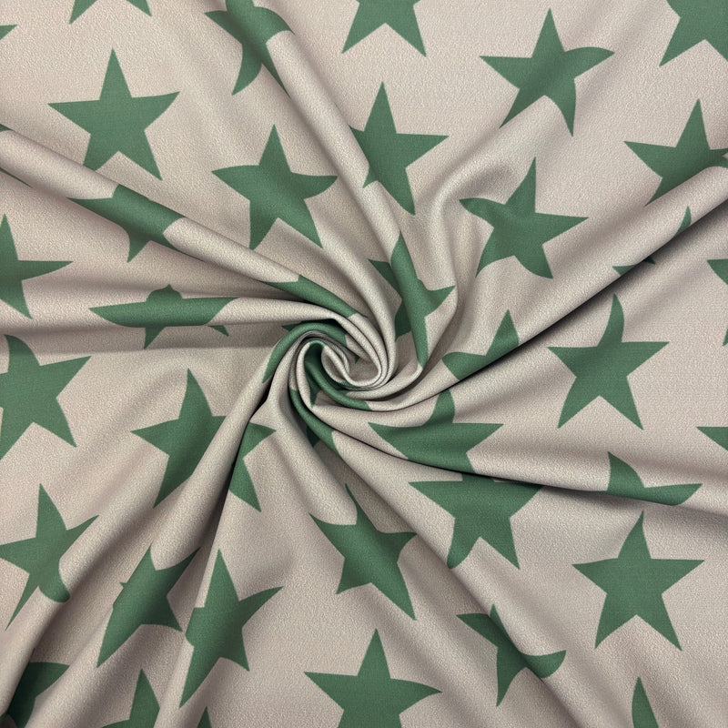 Brown And Green Star Printed Polyester Spandex Fabric - Brown And Green Star Print, 58"/60" Width (1 Yard)