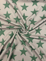 Brown And Green Star Printed Polyester Spandex Fabric - Brown And Green Star Print, 58"/60" Width (1 Yard)