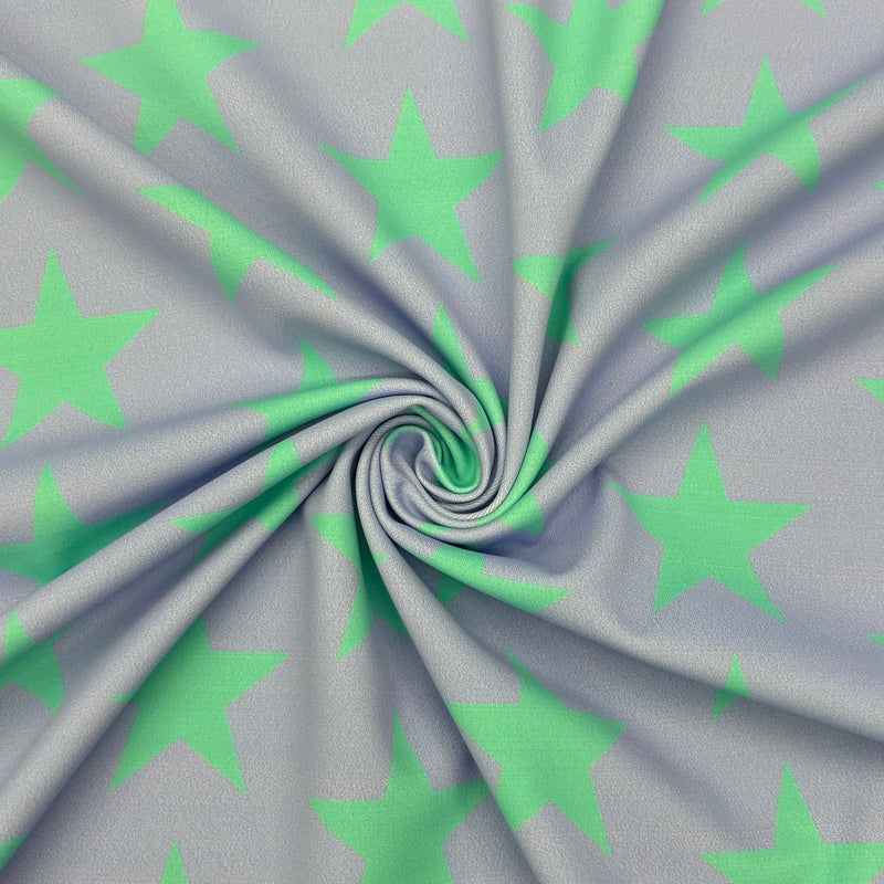Lilac And Green Star Printed Spandex Fabric - Lilac And Green Star Print, 58"/60" Width (1 Yard)