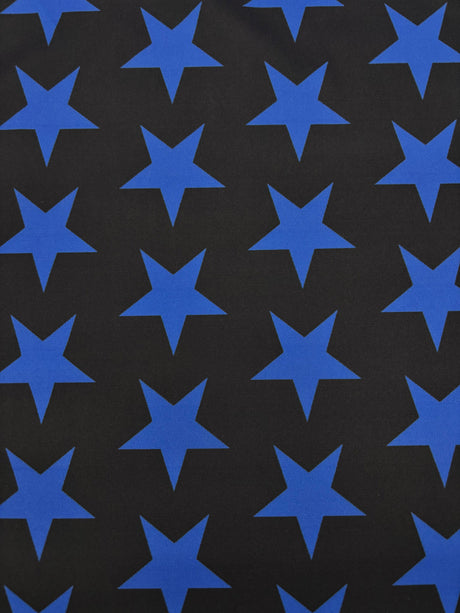 Black And Blue Star Printed Spandex Fabric - Black And Blue Star Print, 58"/60" Width (1 Yard)