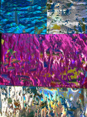 Multicolored Lava Swirls Under Beautiful Colored Foil Polyester Spandex Fabric - Turquoise, Fuchsia, Silver, Foil Print, 58 To 60 Inches Wide