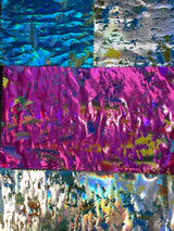 Multicolored Lava Swirls Under Beautiful Colored Foil Polyester Spandex Fabric - Turquoise, Fuchsia, Silver, Foil Print, 58 To 60 Inches Wide