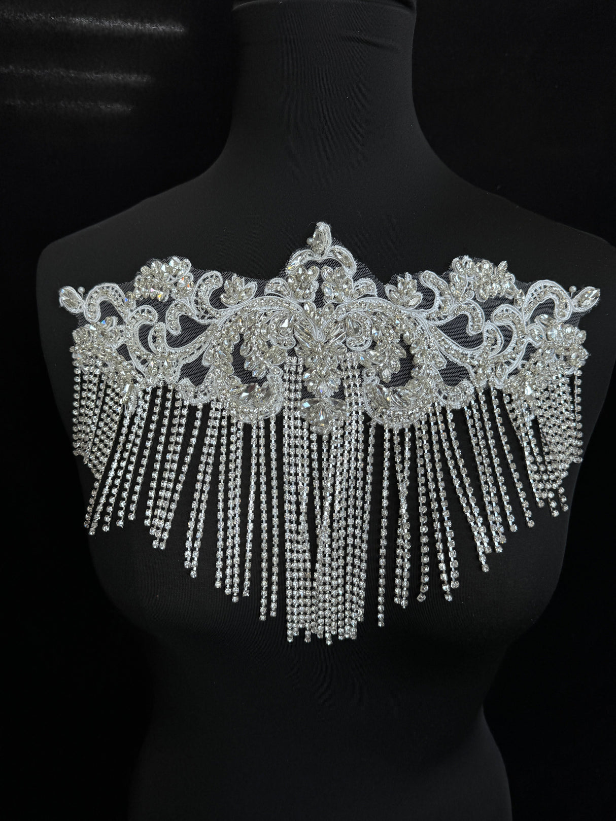 Silver Fringe Rhinestone Applique