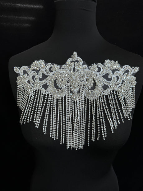 Silver Fringe Rhinestone Applique