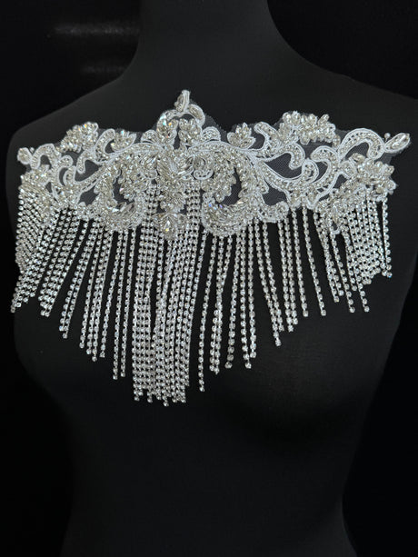 Silver Fringe Rhinestone Applique