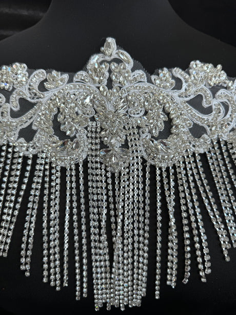Silver Fringe Rhinestone Applique