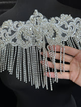 Silver Fringe Rhinestone Applique