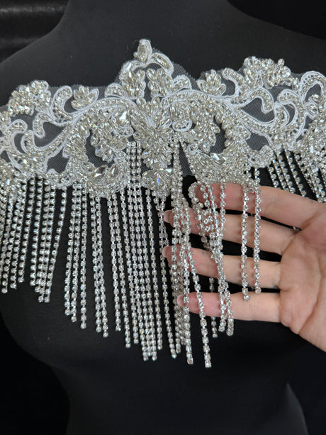 Silver Fringe Rhinestone Applique