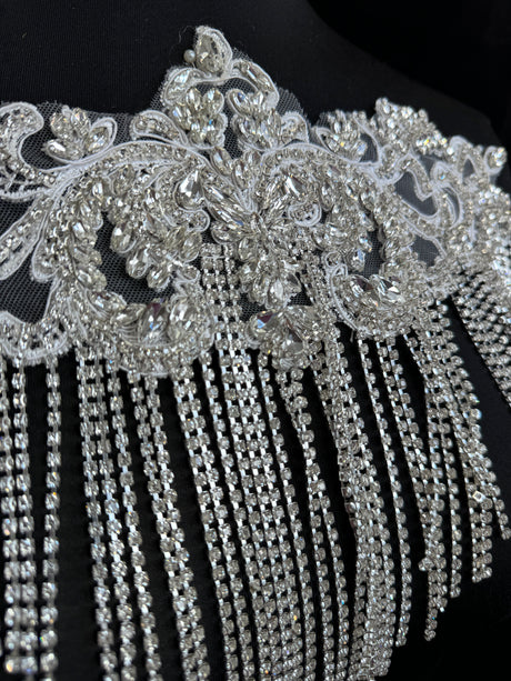Silver Fringe Rhinestone Applique