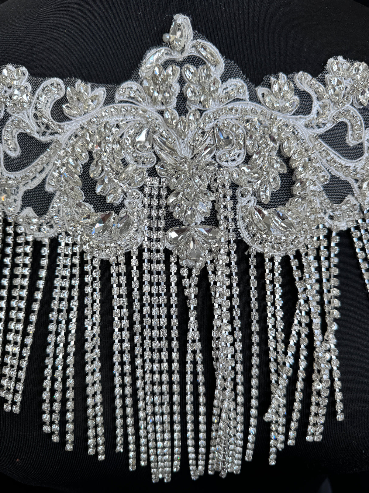 Silver Fringe Rhinestone Applique