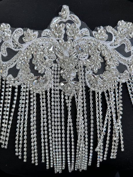 Silver Fringe Rhinestone Applique