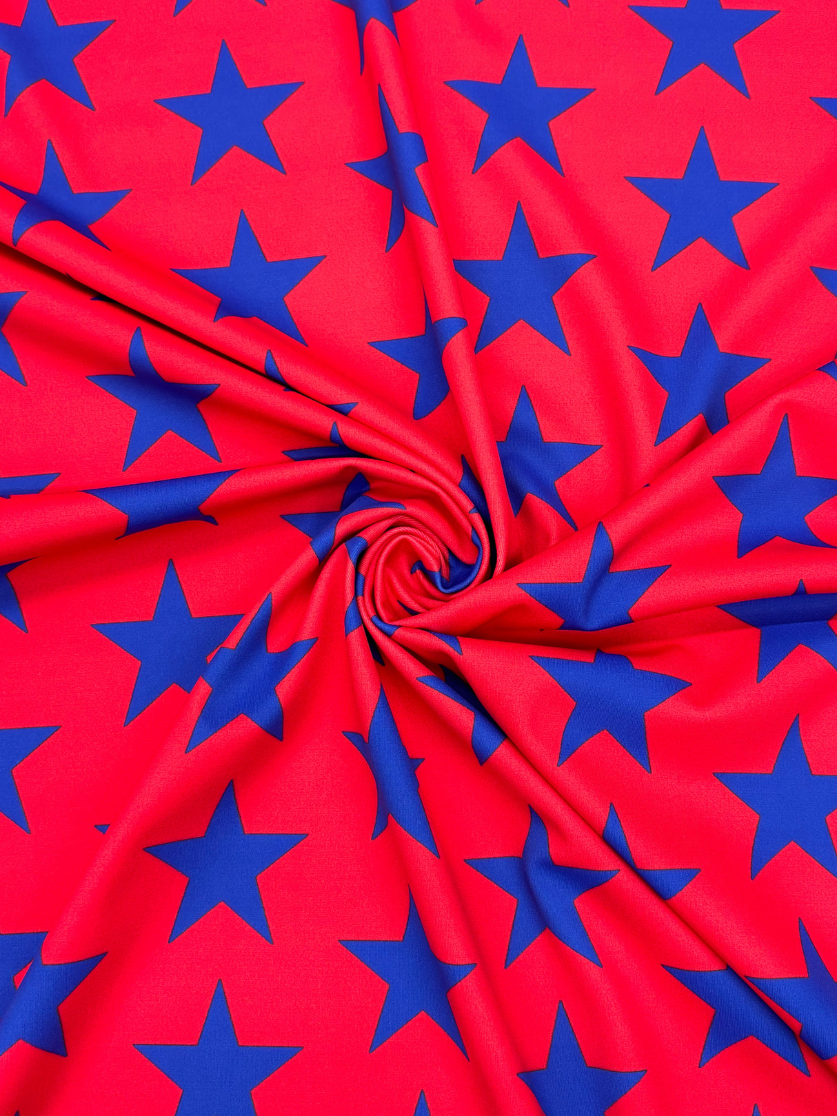 Red And Blue Star Printed Polyester Spandex Fabric - Red And Blue Star Print, 58"/60" Width (1 Yard)