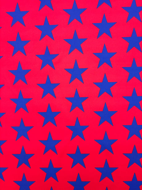 1 Yard Red and Blue Star Print Four Way Stretch Spandex Fabric for Swimwear Leggings Costumes 58"/60" Width