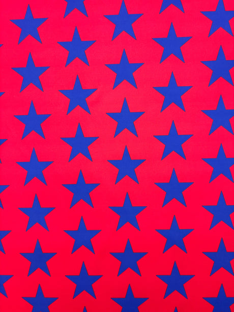 Red And Blue Star Printed Polyester Spandex Fabric - Red And Blue Star Print, 58"/60" Width (1 Yard)