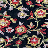 Embroidered Stretch Velvet Fabric Multicolor Floral