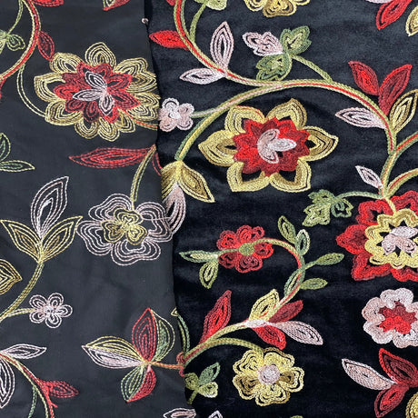 Embroidered Stretch Velvet Fabric Multicolor Floral