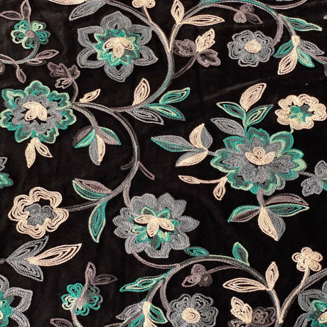 Embroidered Stretch Velvet Fabric Multicolor Floral