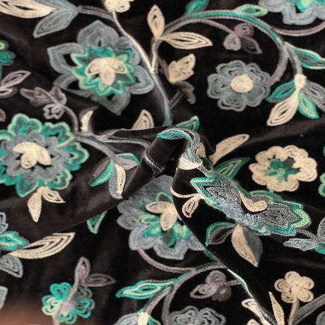 Embroidered Stretch Velvet Fabric Multicolor Floral