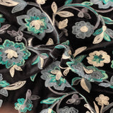 Briony Multicolor Floral Embroidered Stretch Velvet Fabric - Multicolor Floral Embroidery, 52" Width (1 Yard)