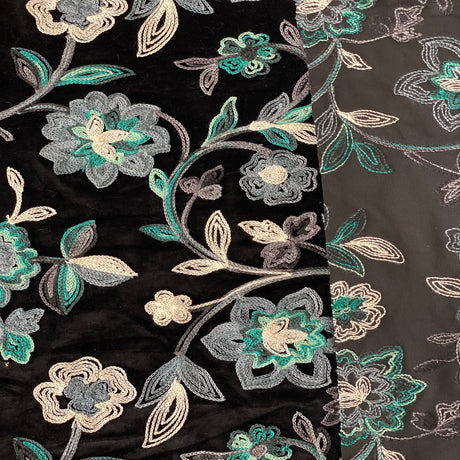 Embroidered Stretch Velvet Fabric Multicolor Floral