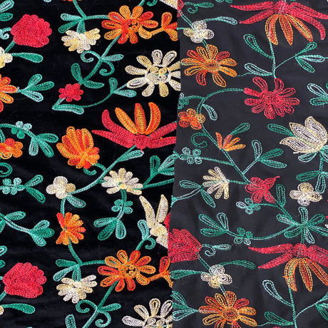 Embroidered Stretch Velvet Fabric Multicolor Floral