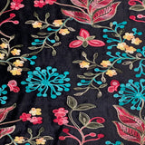 Briony Multicolor Floral Embroidered Stretch Velvet Fabric - Multicolor Floral Embroidery, 52" Width (1 Yard)