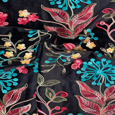 Embroidered Stretch Velvet Fabric Multicolor Floral