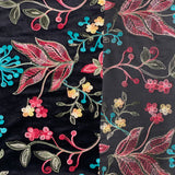 Embroidered Stretch Velvet Fabric Multicolor Floral