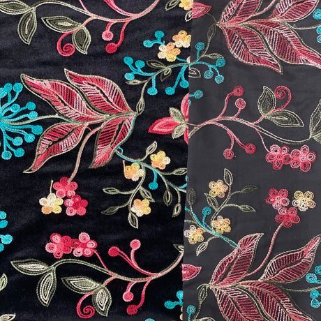 Embroidered Stretch Velvet Fabric Multicolor Floral