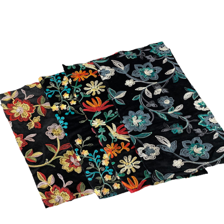 Embroidered Stretch Velvet Fabric Multicolor Floral