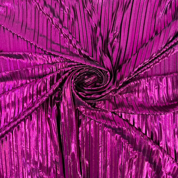 Metallic Pleated Foil Spandex Fabric - Fuchsia, 58" Width (1 Yard)
