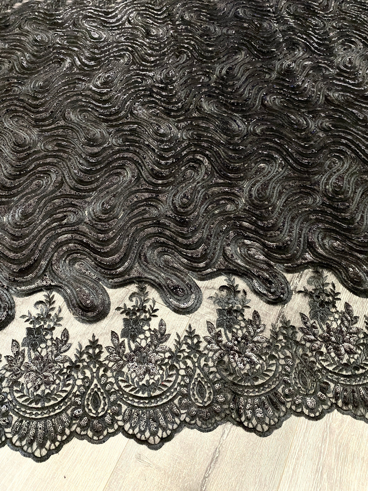 Black Embroidered Sequin Lace