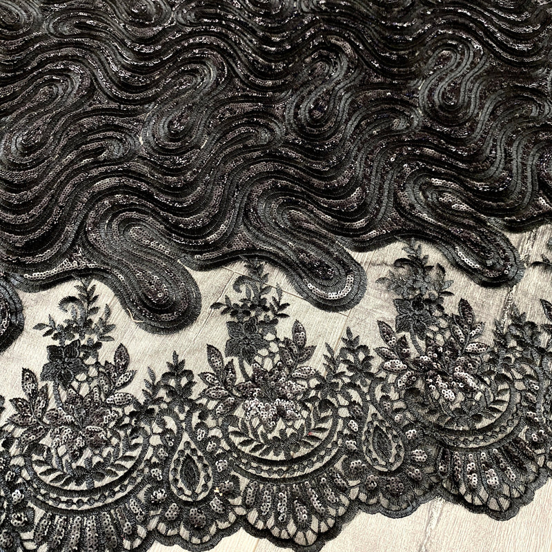 Black Embroidered Sequin Lace