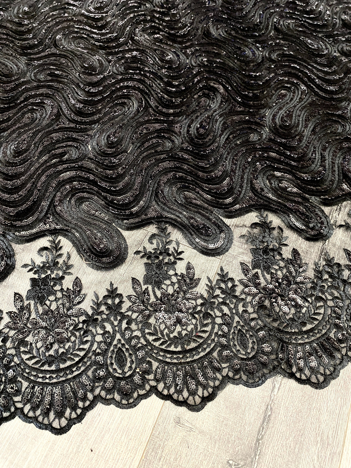 Black Embroidered Sequin Lace