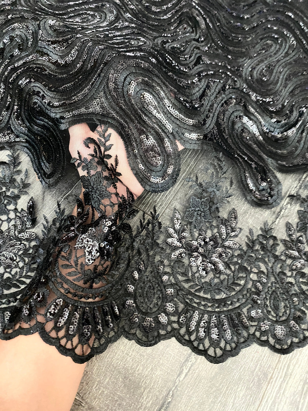 Black Embroidered Sequin Lace
