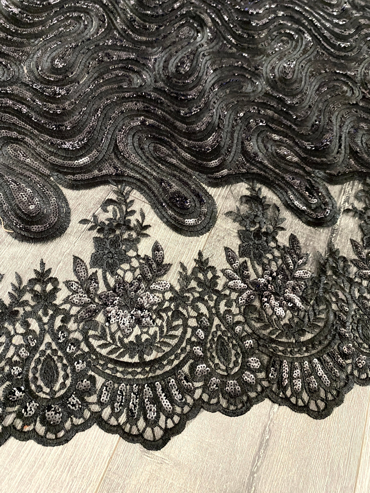 Black Embroidered Sequin Lace
