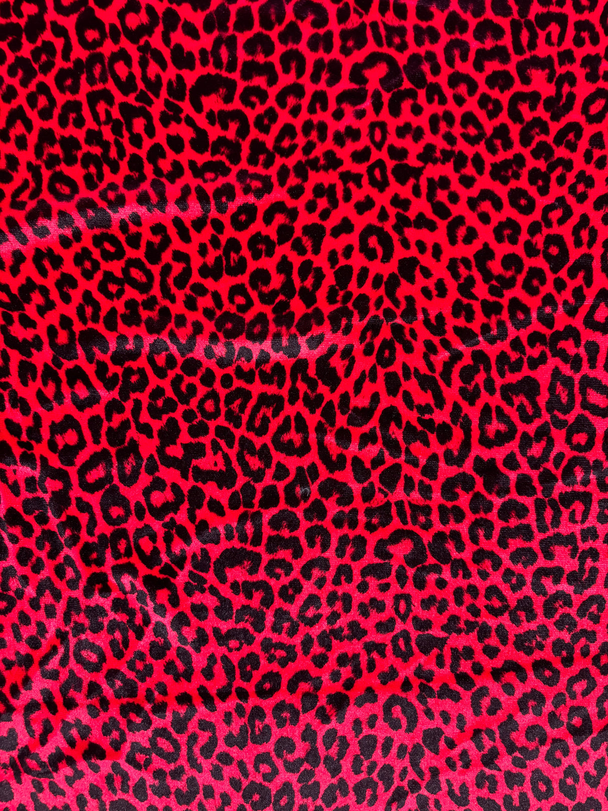 Red Leopard Print Velvet Fabric - Red Leopard Print, 4-Way Stretch (1 Yard)